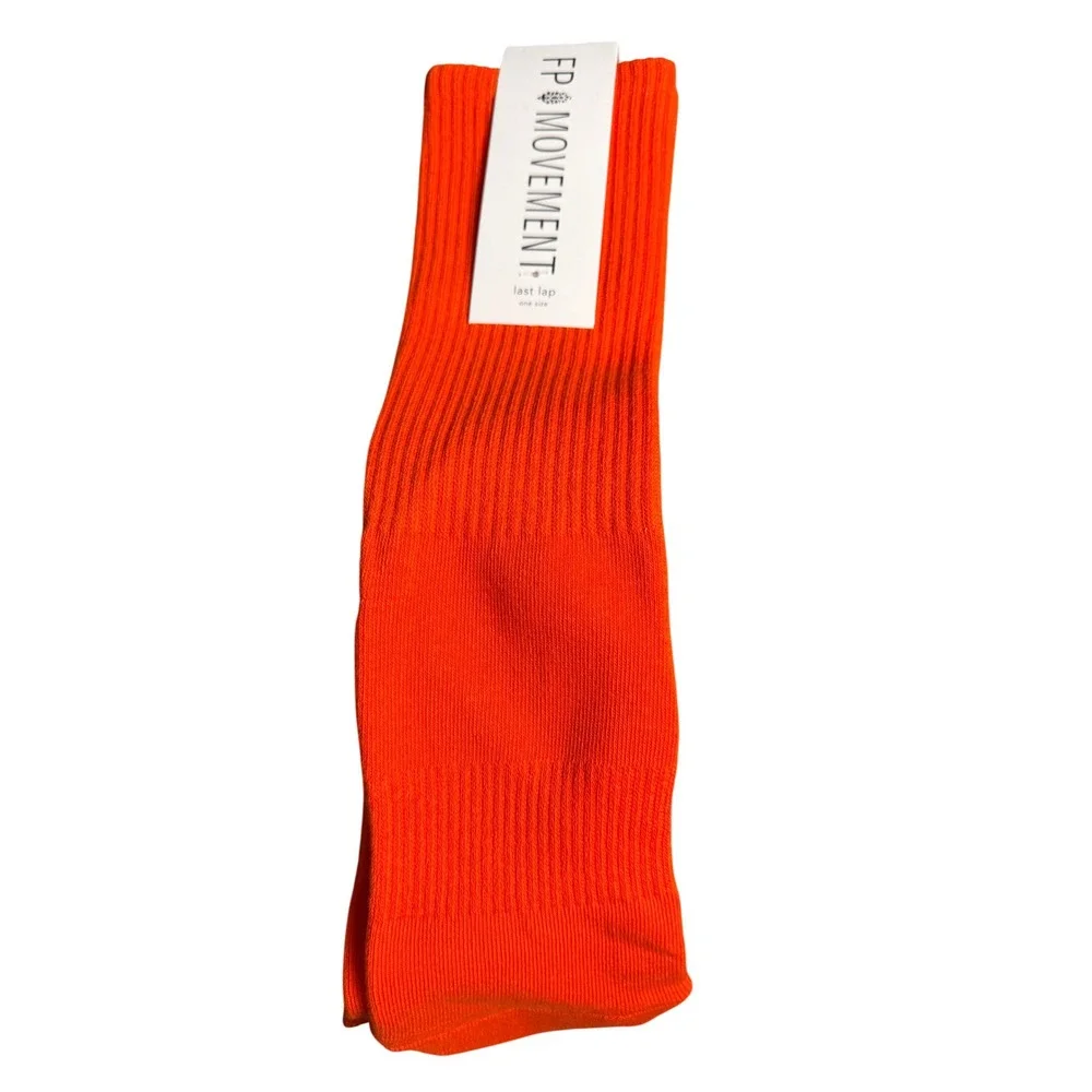 Free People Movement Last Lap Crew Socks Orange Ribbed Athletic socks NWT‎